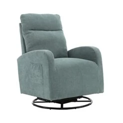 Suwoic Swivel Glider For Nursery, Retro Style Rocking Chair, Living Room, Bedroom, Light Blue