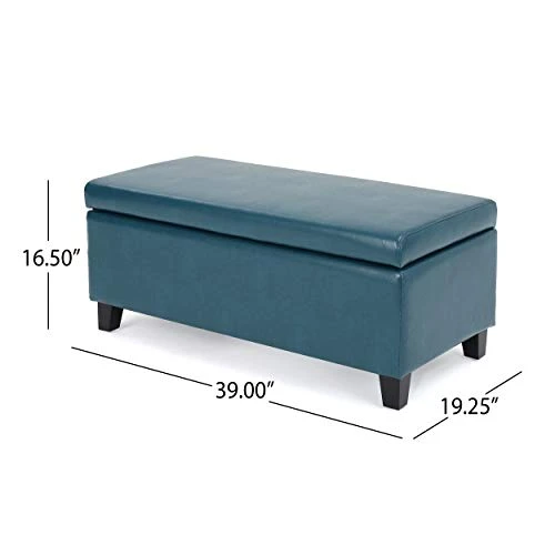 Christopher Knight Home Breanna Leather Storage Ottoman, Teal - Image 3