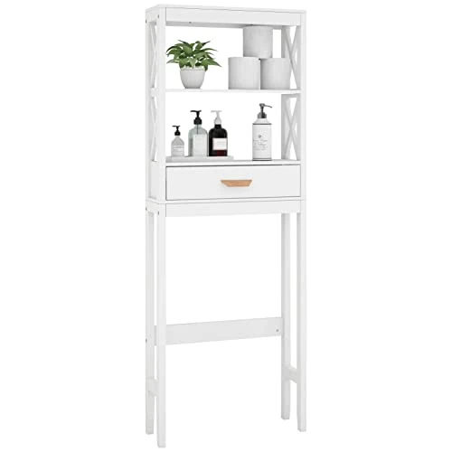OQSC Bathroom Shelf Over The Toilet X- Frame Bathroom Organizer With 1 Drawer And Open Shelves Bathroom Space Saver(White) - Image 7