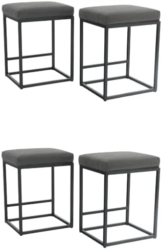 HERA'S PALACE Bar Stool Counter Height Modern Barstools Bar Height Without Back, 24" Leather Bar Chairs Industrial With Footrest For Kitchen, Living Room, Dining Bar, Indoor, Black - Image 9