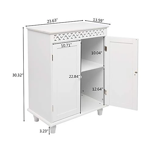 Carved Double Door Cabinet, Bathroom Storage Floor Cabinet Free Standing With Double Door,White - Image 2