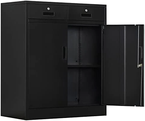 CJF Metal Storage Cabinet With 2 Doors And 2 Locking Drawers, Steel Storage Cabinets For Office/Home 36.2" H X 31.5" W X 15.7" D (Black) - Image 4