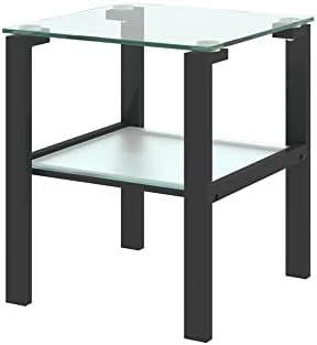 Meihua Glass Top End Table, Square Glass Side Table For Living Room&Bedroom (Black) - Image 7