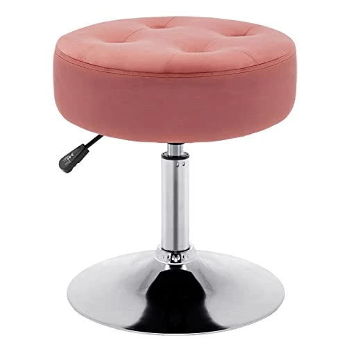 Fefances Pink Vanity Stools Modern Velvet Round Ottoman Makeup Stool Vanity Chair Bathroom Chairs For Vanity Swivel Seats With Height Adjustment Chair