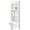 GENERIC Hysache Over The Toilet Storage, 3-Shelf Bathroom Space Saver W/Adjustable Partition, 2 Tempered Glass Door, Sturdy Bottom Stabilizer Bar& Anti-toppling Device, Free Standing Rack, White (HW66962)