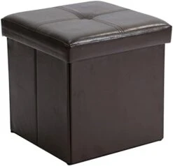 Simplify Folding Storage Ottoman, Toy Box Chest, Faux Leather,Tufted Padded Seating, Bench, Foot Rest, Stool, Single, Black
