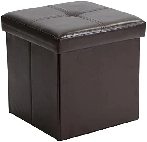 Simplify Folding Storage Ottoman, Toy Box Chest, Faux Leather,Tufted Padded Seating, Bench, Foot Rest, Stool, Single, Black