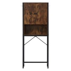 Elesuli Over The Toilet Storage Cabinet Space-Saving Bathroom Oragnizer Shelf Toilet Storage Rack Double Door Bathroom Storage Organizer Toilet Rack With Adjustable Feet