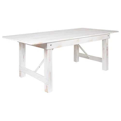 Flash Furniture HERCULES Series 7' X 40" Rectangular Antique Rustic White Solid Pine Folding Farm Table - Image 2