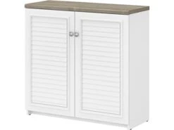 Bush Furniture Fairview 2 Door Low Storage Cabinet, Shiplap Gray/Pure White