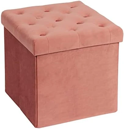 B FSOBEIIALEO Storage Ottoman Cube, Velvet Tufted Folding Ottomans With Lid, Footstool Rest Padded Seat For Bedroom (Pink, Medium) - Image 6