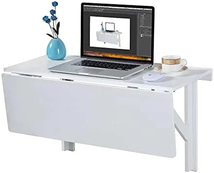 MCMACROS 9 Plus Wall Mounted Floating Folding Table, Drop Leaf Dining Table Small Wooden Desk For Office Home Kitchen(23.6" 15.6" (LW)), White - Image 6