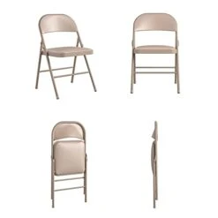 Cosco Vinyl Folding Chair, 4 Pack, Antique Linen