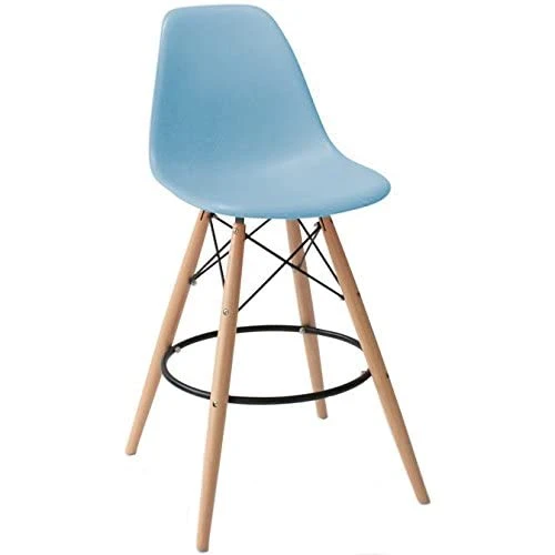2xhome Set Of 2 Modern 28" Plastic Barstools With Wooden Dowel Legs, Contemporary Armless Counter Stools With Back And Footrest (Blue) - Image 4