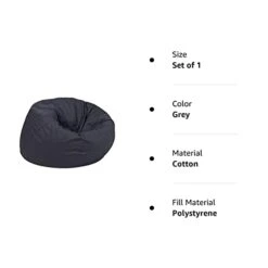 Flash Furniture Dillon Small Solid Gray Bean Bag Chair For Kids And Teens,Grey