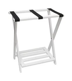 Lipper International 502W Right Height Folding Luggage Rack With Bottom Shelf, White Finish, 22 ⅞" X 13 ¾" X 27 ½"