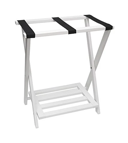 Lipper International 502W Right Height Folding Luggage Rack With Bottom Shelf, White Finish, 22 ⅞" X 13 ¾" X 27 ½"