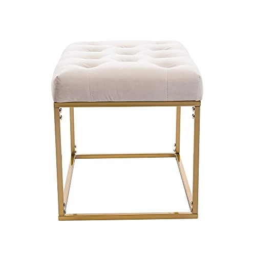 AWQM Tufted Ottoman Bench,Velvet Upholstered Seat,Footrest Chair,Rectangle Vanity Stool With Golden Metal Frame,Perfect For Dressing Room,Living Room,Entryway Or Bedroom,Beige… - Image 5