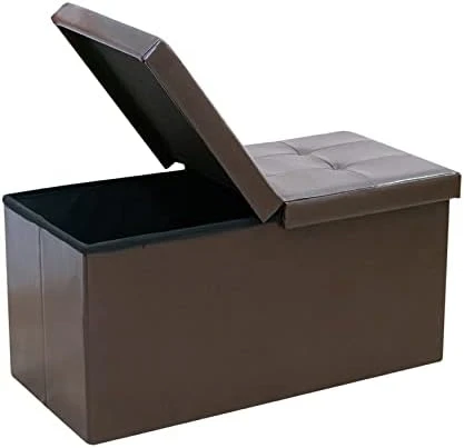 B FSOBEIIALEO Storage Ottoman With Filpping Lids, Ottoman Storage Bench Footrest Seat, Storage Organizer Toy Chest Faux Leather 30"x15"x15" (Black) - Image 5