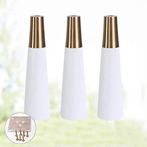 DMUNIZ Solid 4X Solid Wood Furniture Sofa Legs, Oak Tapered Wooden Replacement Sofa Couch Bench Chair Ottoman Coffee,Adjustable, Brass Feet Covers,White - Image 3