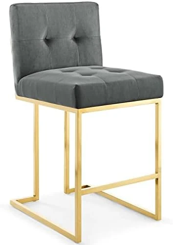 Modway Privy Gold Stainless Steel Performance Velvet Counter Stool, Navy - Image 13