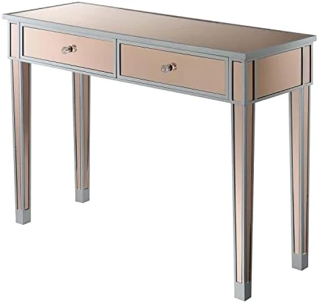 Convenience Concepts Gold Coast Mirrored Desk, Silver/Mirror & Concepts Gold Coast Mirrored End Table With Drawer, Silver/Mirror - Image 9