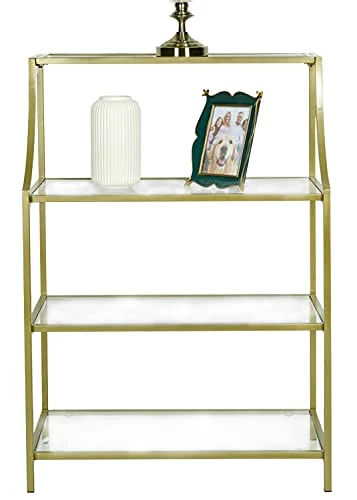 Moncot Narrow Console Table, Entryway Table, Safety-Tempered Clear Glass Table Top With 4-Tier Shelving Storage, Modern Sofa Tables For Hallway, Living Room, Behind Sofa (Glass+Gold)