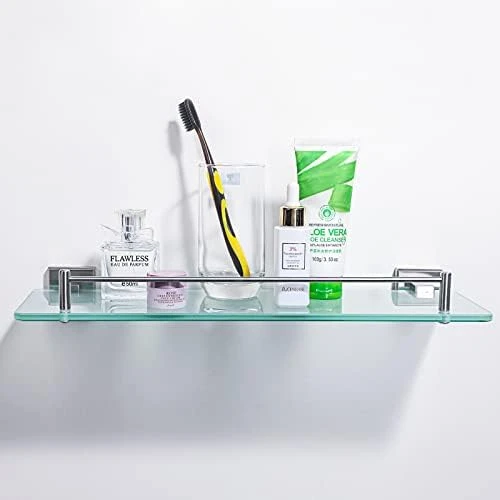 HOMEIDEAS Bathroom Glass Shelf - 16.5 Inch Tempered Glass, Wall Mounted Brushed Nickel Shelf - Rustproof SUS 304 Stainless Steel Frosted Glass Shelf - Image 5