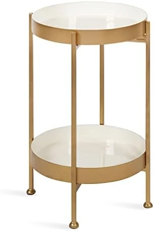 Kate And Laurel Nira Two-Tiered Metal Side Table, 15 X 15 X 24, White And Gold - Image 5