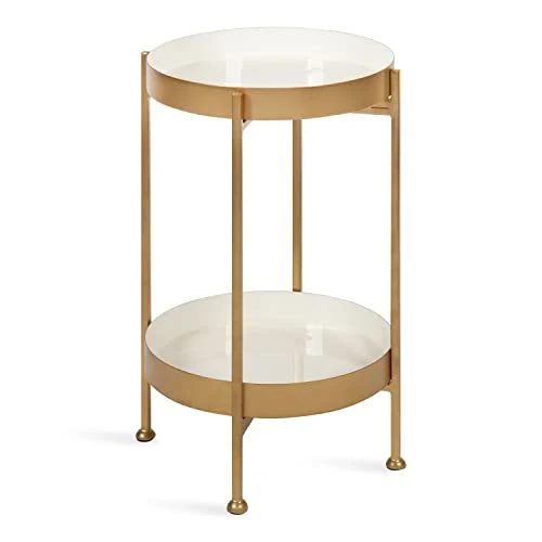 Kate And Laurel Nira Two-Tiered Metal Side Table, 15 X 15 X 24, White And Gold