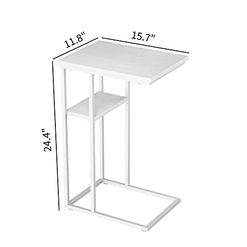 Innerjoin C Shaped End Table, Side Table With Metal Frame, TV Tray Table For Couch, Sofa Table For Living Room Bedroom, Bedside, Rustic Vintage Style, White - Image 2