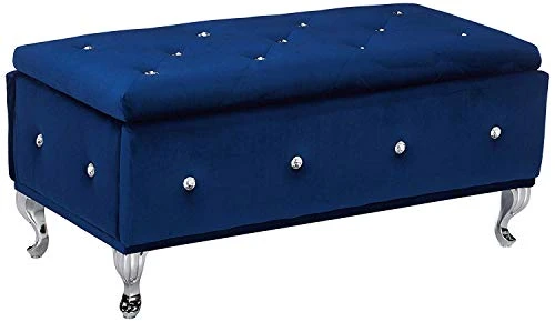 Kings Brand Furniture Blue Velvet Tufted Design Upholstered Storage Bench Ottoman