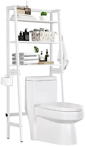 MallKing Over The Toilet Storage, Wooden 3-Tier Over-The-Toilet Rack Bathroom Space Saver Organizer, Freestanding Above Toilet With Toilet Paper Holder And Hooks (Black) - Image 10