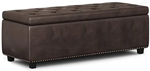 SIMPLIHOME Hamilton 48 Inch Wide Rectangle Lift Top Storage Ottoman In Distressed Umber Brown Tufted Faux Leather With Large Storage Space For The Living Room, Entryway, Bedroom, Transitional - Image 9