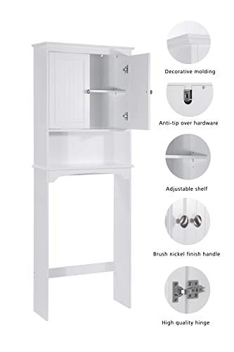 Spirich Home Over The Toilet Storage Cabinet, Bathroom Shelf Over Toilet, Bathroom Storage Cabinet Organizer, White - Image 6