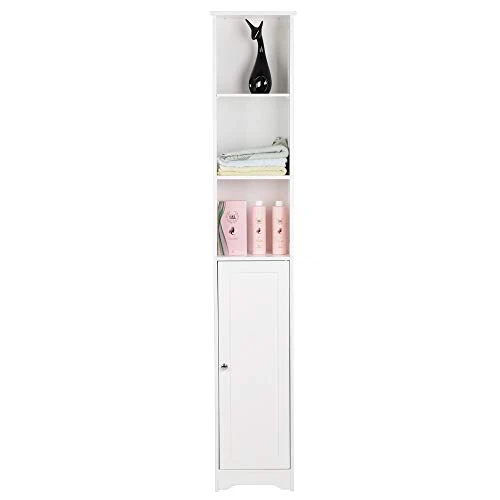 Holyfly Bathroom Tall Cabinet, 3 Layer Freestanding Linen Tower With One Door & Five Layer, Adjustable Shelves, 11.81 X 9.45 X 66.93 Inches, For Bathroom, Living Room, Kitchen, White - Image 2