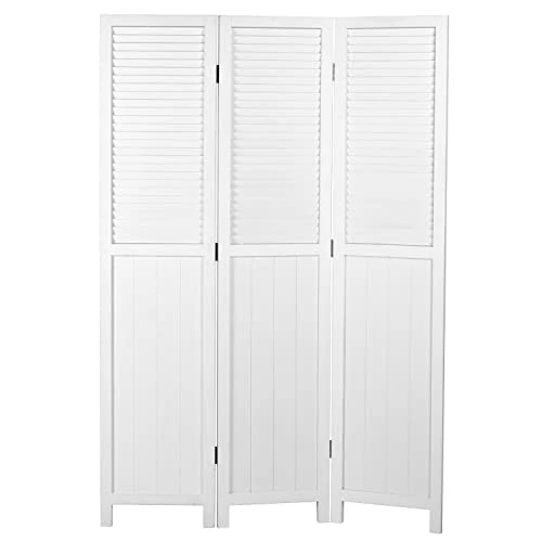 MyGift 3-Panel Vintage White Louvered Wood Folding Room Divider - Image 5