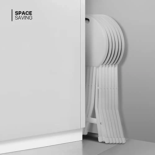 MoNiBloom Lightweight Folding Stool, 18 Inch Portable Round Skinny Stool Chair With Handle For Recreation Game Room, 230 Lbs Capacity, Set Of 6, White - Image 4