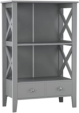 Kleankin X- Frame Freestanding Floor Bathroom Storage With Two Drawers, Storage Organizer, Cabinet With 3 Shelves, Grey - Image 8