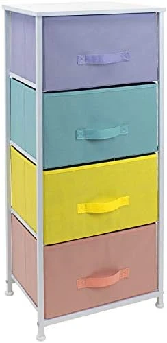 Sorbus Dresser Storage Tower, Organizer Drawers For Closet Boys & Girls Bedroom Bedside Furniture, Chest For Home, College Dorm, Steel Frame, Wood Top, Tie-dye Fabric Bins (4-Drawer, Blue/Pink/Purple) - Image 13