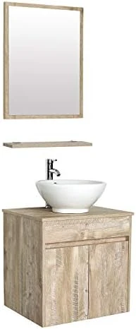 Eclife 24β Bathroom Vanity Cabinet Wall Mounted Natural Cabinet Two Doors Pedestal Cabinet Vanity Set With Mirror (Single Cabinet Only) - Image 6