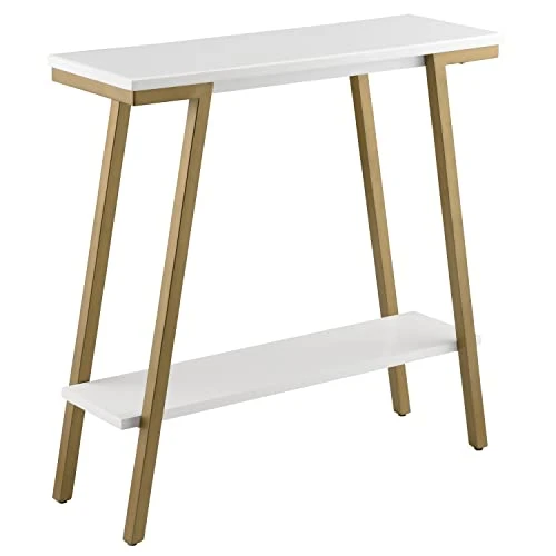 Leick Home 11431-WT Mixed Metal And Wood Hall Console Sofa Table, White/Gold 30 In X 10 In X 30 In