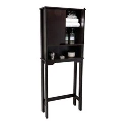 Organize It All Ambassador Over The Toilet Cabinet | Dimensions : 10.5" D X 26" W X 67" H | Bathroom Space Saver | Double Door Cabinet |Espresso