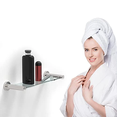 SAFETY+BEAUTY Bathroom Hardware Accessories, Stainless Steel Rust Proof (Brushed Nickel, 16" Glass Shelf 1PK) - Image 4