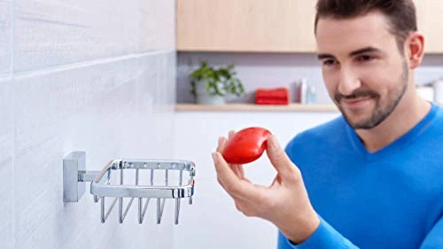 Tesa UK 40241-00000-00 Ekkro Soap Basket, High Shine Chrome-Plated Metal, Self-Adhesive, Square - Image 4