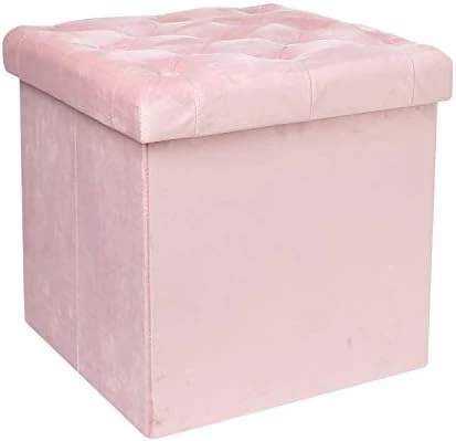 PINPLUS Folding Storage Ottoman Cube,Ottoman For Living Room,Velvet Tufted Ottoman With Cover Lid, Storage Shoes Box Toys Chest,15 Inches Ottoman Foot Rest Stool Seat For Bedroom (Pink) - Image 7