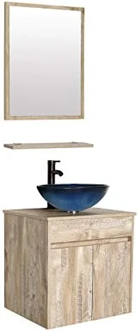 Eclife 24β Bathroom Vanity Cabinet Wall Mounted Natural Cabinet Two Doors Pedestal Cabinet Vanity Set With Mirror (Single Cabinet Only) - Image 14