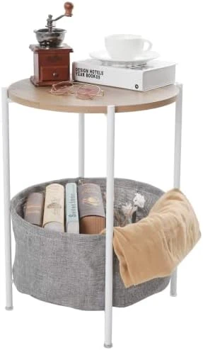 Tray Metal End Table Side Table Round Tray Removable Tray Outdoor & Indoor Drink Snack Coffee Table Telephone Table (Black(2 Plates)) - Image 6