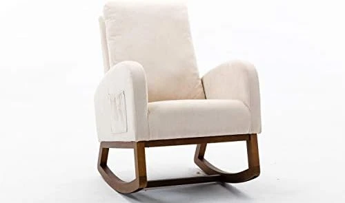 Luccalily Swivel Rocking Chair For Nursery, Upholstered Glider Nursery Chair With Breathable Fabric For Bedroom, Living Room, Beige - Image 5