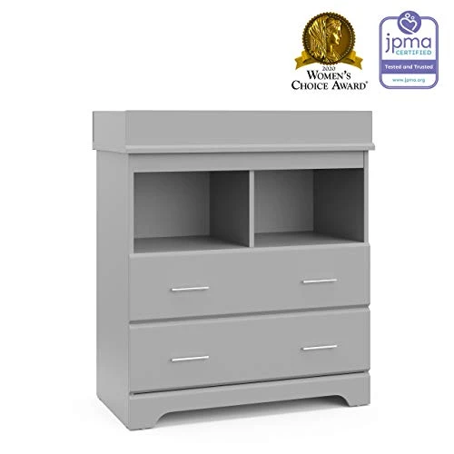 Storkcraft Brookside 2 Drawer Changing Table Dresser (Pebble Gray) β Nursery Dresser Organizer With Changing Table Topper, Chest Of Drawers For Bedroom With 2 Drawers, Universal Design - Image 5